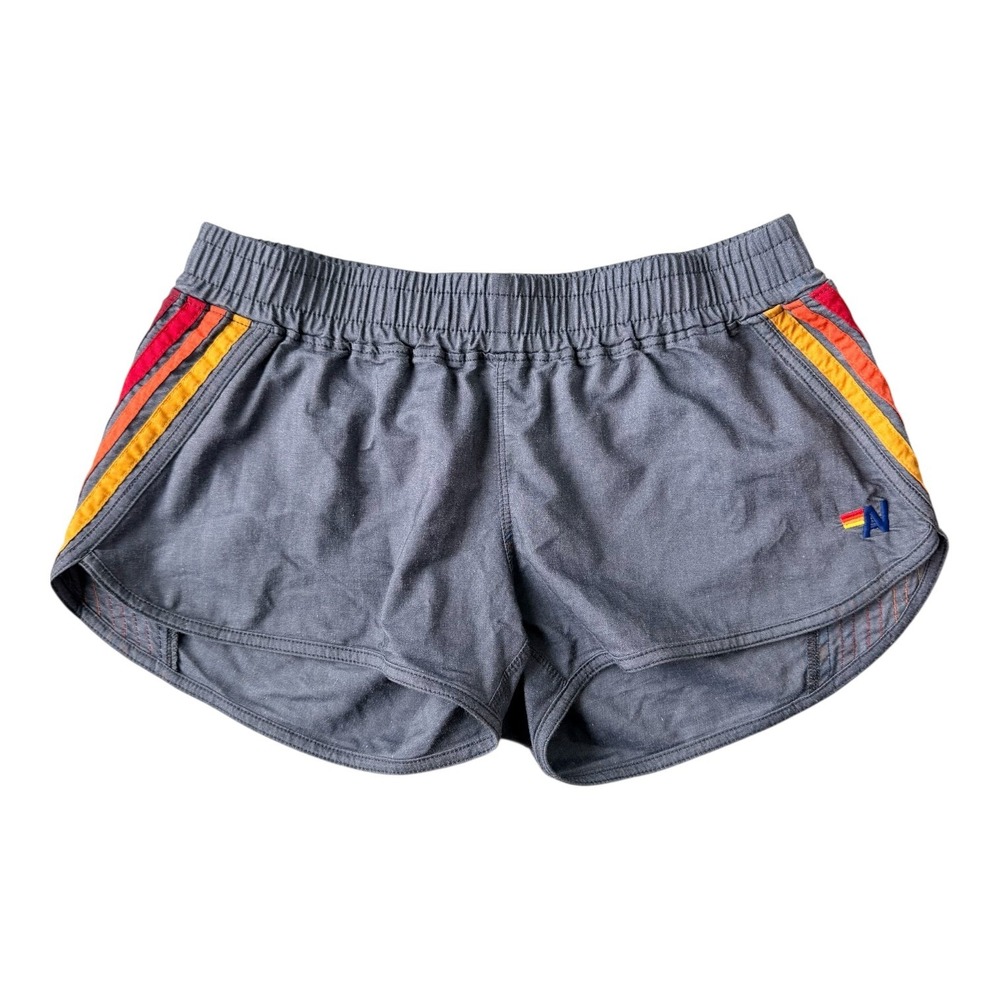 Aviator Nation 5 Stripe Shorts XS Dark Gray Mini Lounge Retro Athletic Luxury - Picture 2 of 5